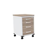 Gaveteiro Volante 4 Gavetas Com Chaves Pe25 Em Mdp Noce Naturalle E Branco - 1