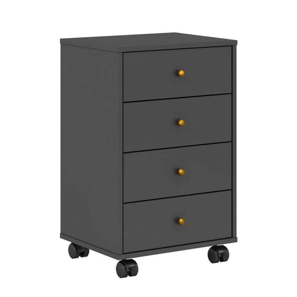 Gaveteiro 4 Gavetas Com Rodízios Joy Baker Grafito - 3