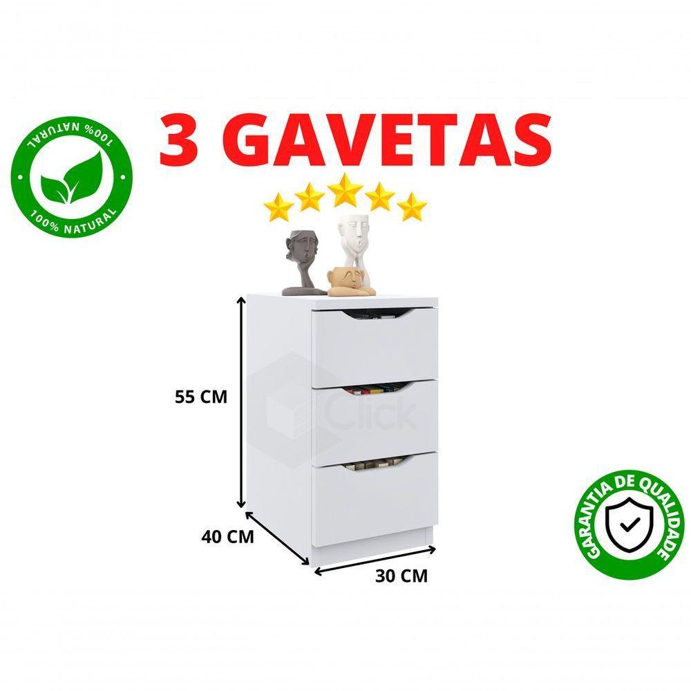 Gaveteiro Pés Em Madeira 3 Gavetas S/ Rodizios Branco - 2