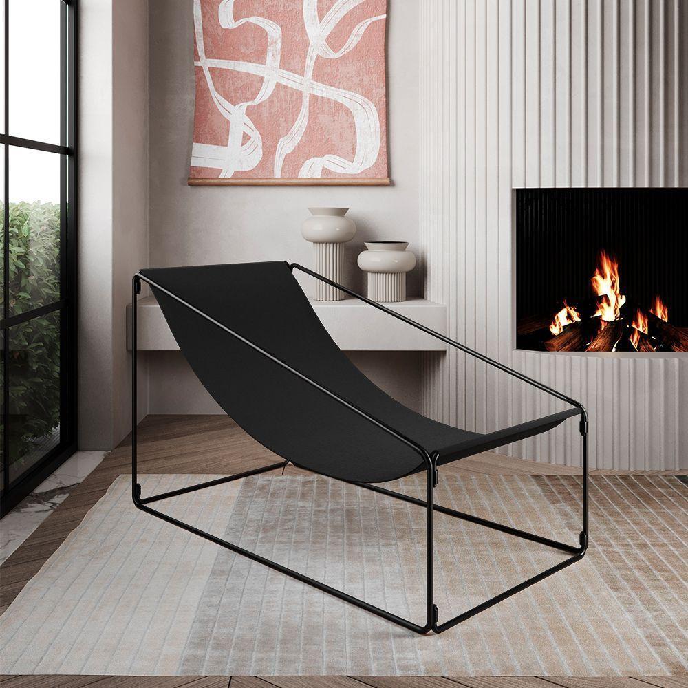 Espreguiçadeira Industrial Luxo Arpoador Tecido Suede Preto - Marrom - 1