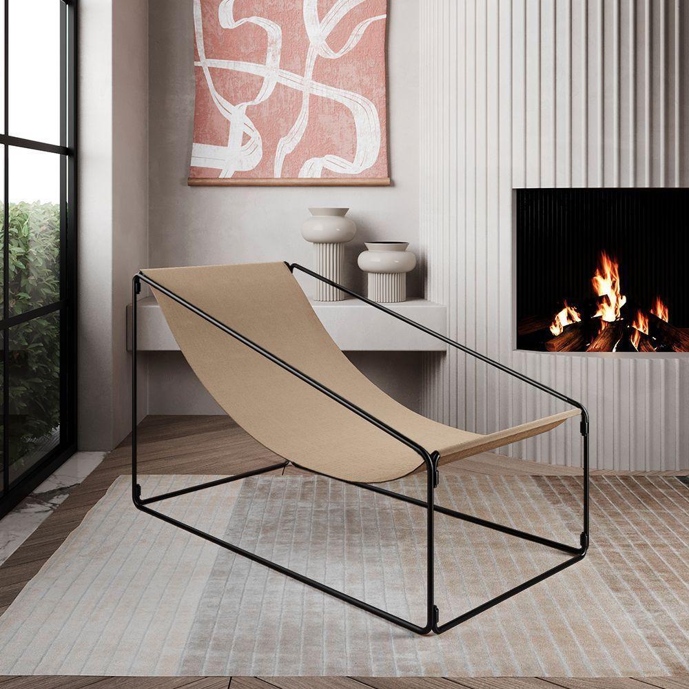 Espreguiçadeira Industrial Luxo Arpoador Tecido Suede Bege - Bege - 1