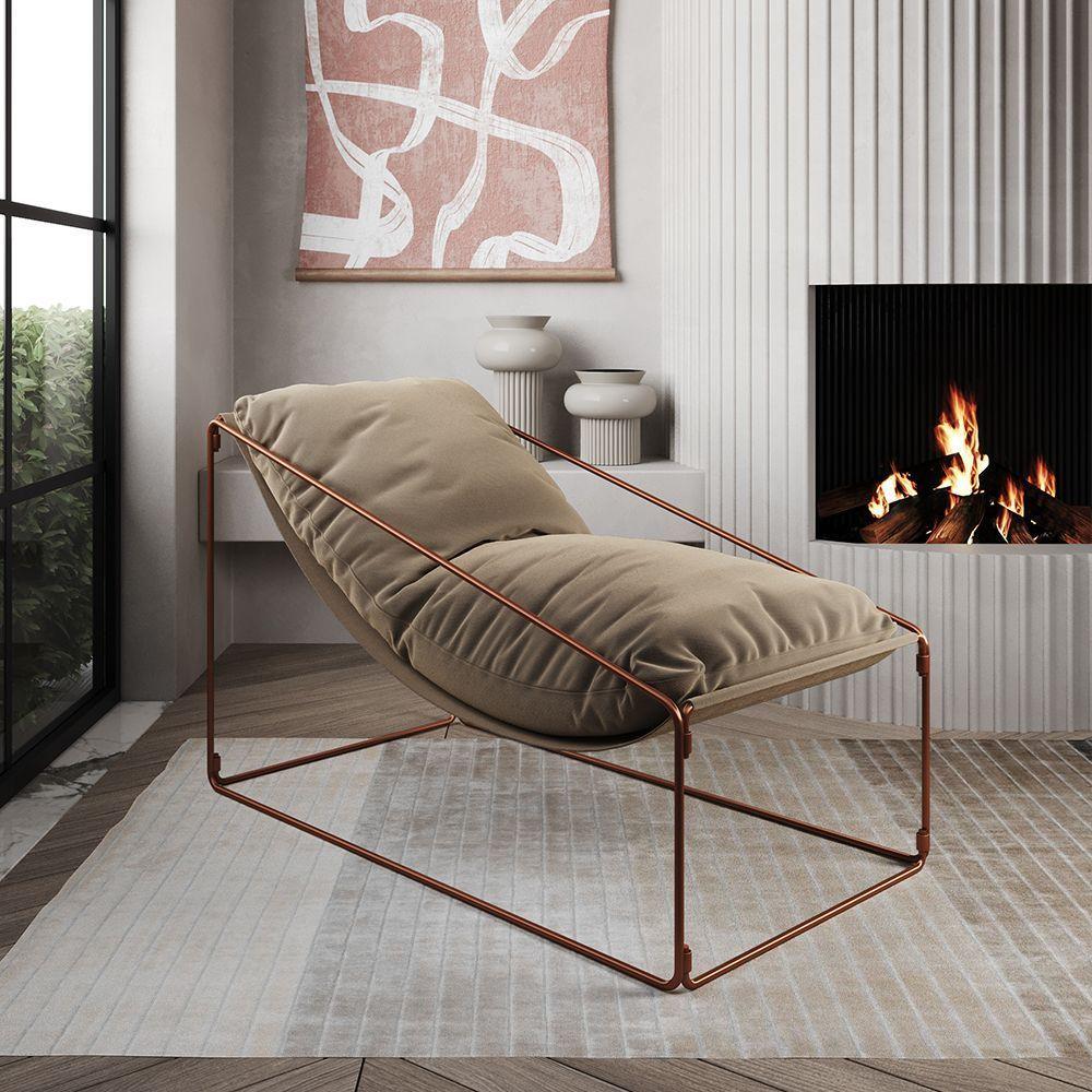 Espreguiçadeira Industrial Arpoador Com Almofada Cobre E Bege - Marrom - 1