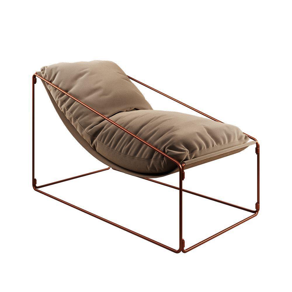 Espreguiçadeira Industrial Arpoador Com Almofada Cobre E Bege - Marrom - 3