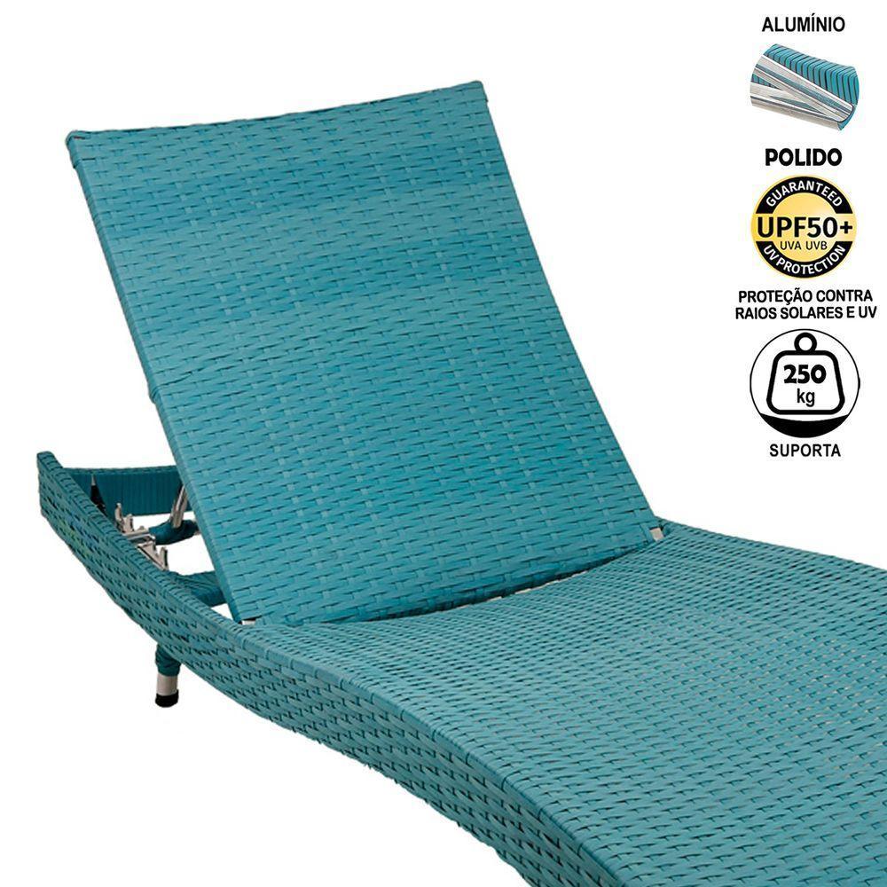 2 Espreguiçadeiras Com Mesa, 6 Regulagens Azul Turquesa - 4