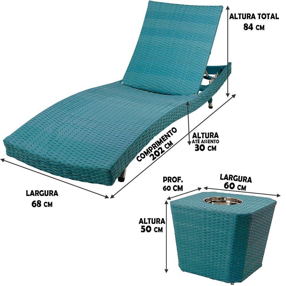 Espreguiçadeira Com Mesa, 6 Regulagens Azul Turquesa - 5