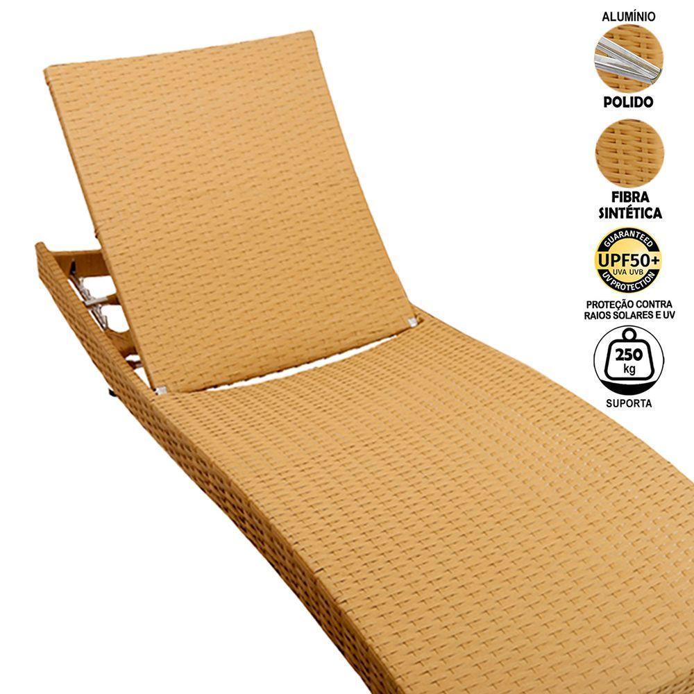 2 Espreguiçadeiras Com Mesa Em Alumínio, 6 Regulagens Avelã - 3