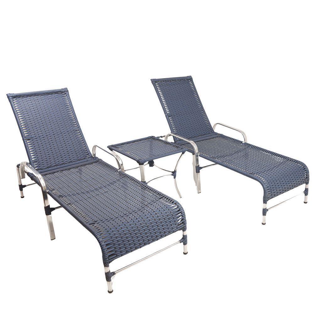 2 Espreguiçadeiras De Alumínio + 1 Mesa De Centro Azul Dark - 1