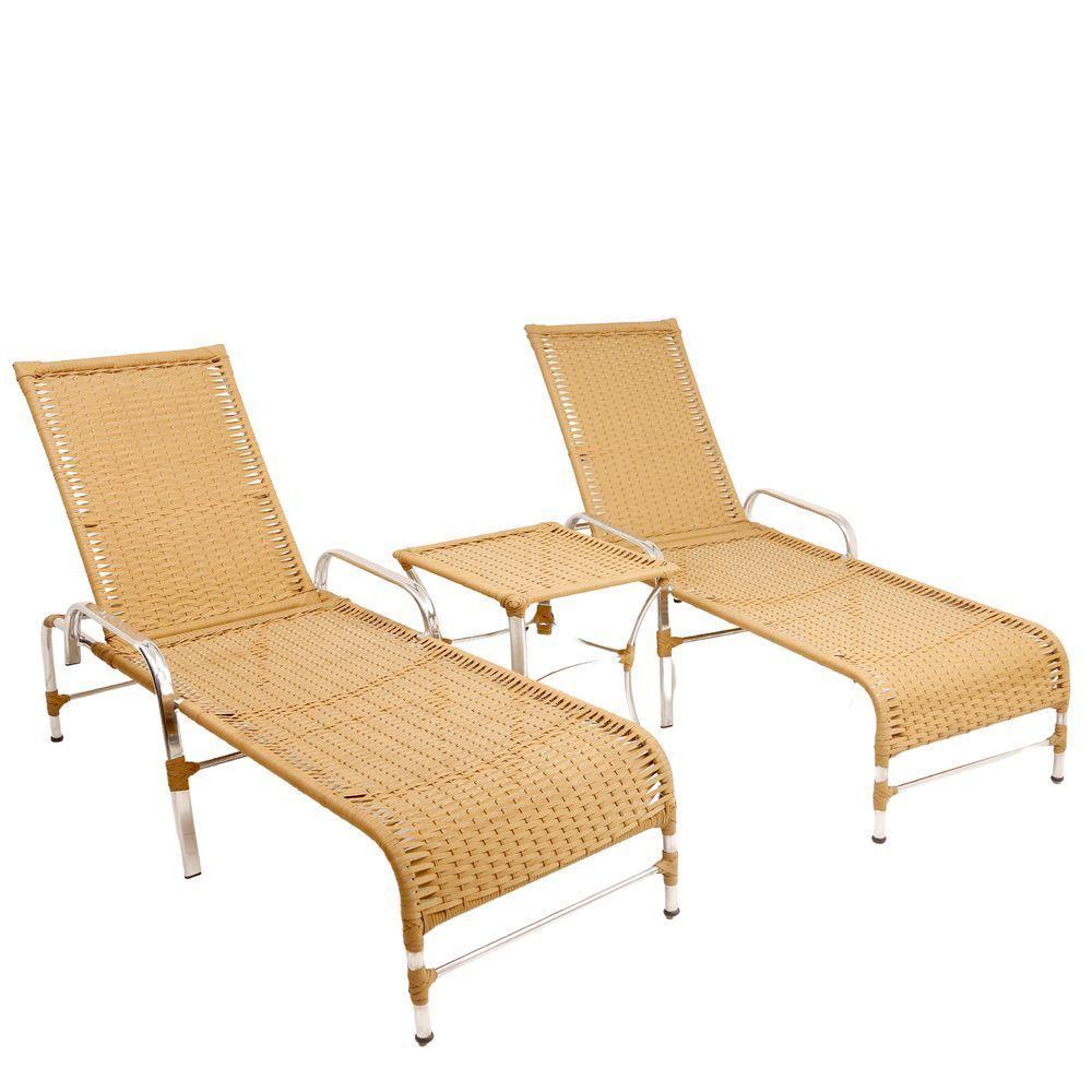 2 Espreguiçadeiras De Alumínio + 1 Mesa De Centro Avelã - 1