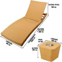 2 Espreguiçadeiras Com Mesa Em Alumínio 6 Regulagens Avelã