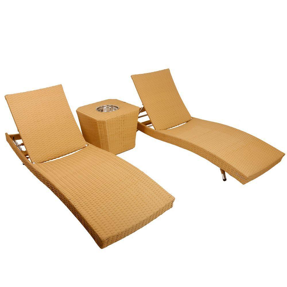 2 Espreguiçadeiras Com Mesa Alumínio 6 Regulagens Avelã - 1