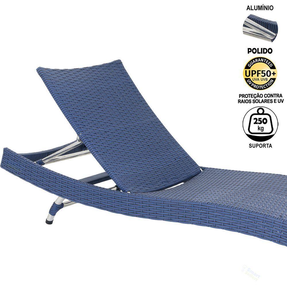 2 Espreguiçadeiras Em Alumínio, Com 6 Regulagens Azul Dark - 4