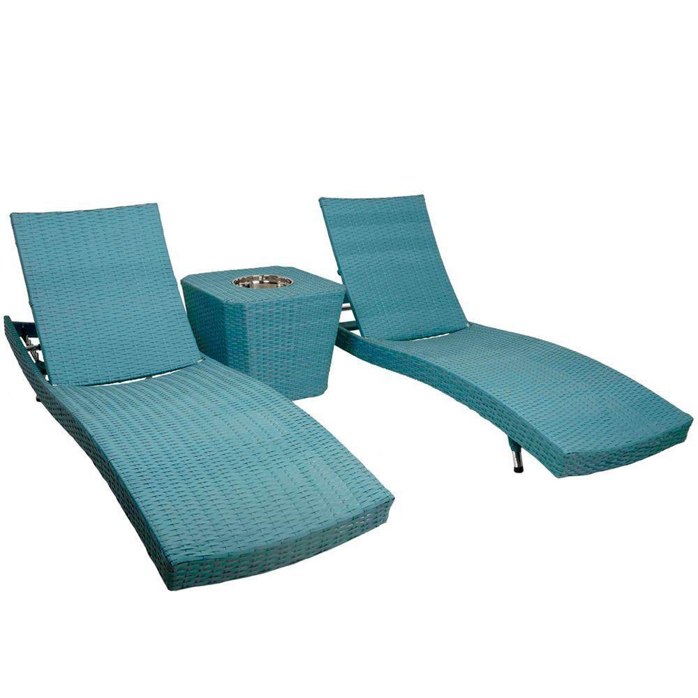 2 Espreguiçadeiras + Mesa 6 Regulagens Azul Turquesa - 1