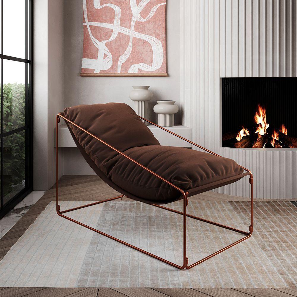 Espreguiçadeira Industrial Arpoador Com Almofada Cobre E Marrom - Cor: Marrom - 2