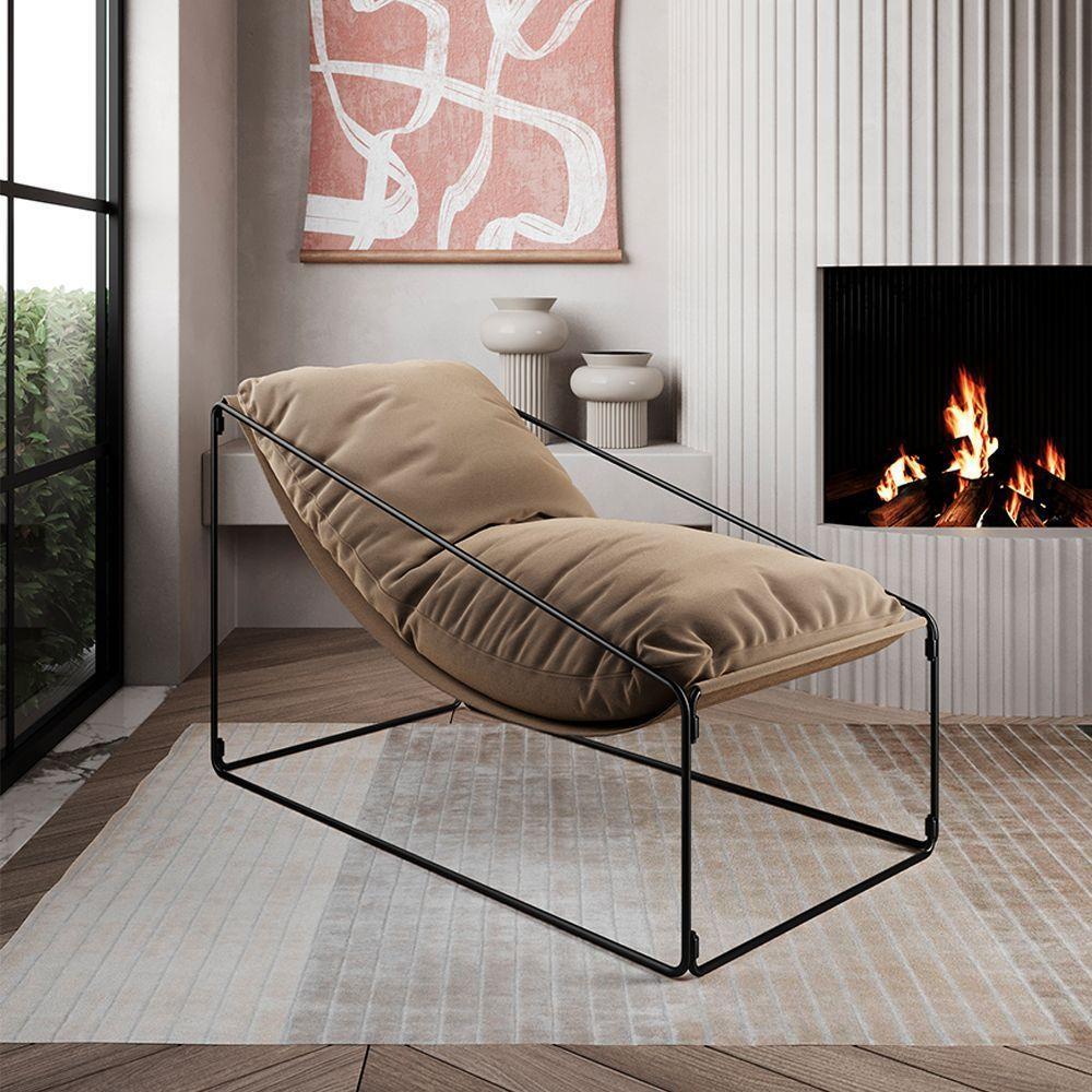 Espreguiçadeira Industrial Luxo Arpoador Com Almofada Bege - Cor: Bege - 2