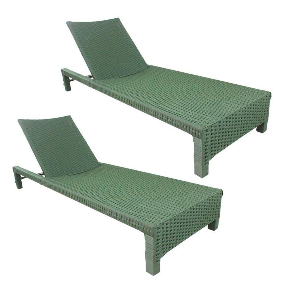2 Espreguiçadeiras Grécia Em Alumínio E Corda Náutica Com Mesa Piscina Verde Musgo - 3