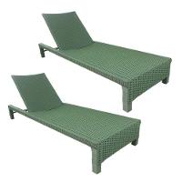 2 Espreguiçadeiras Grécia Em Alumínio E Corda Náutica Com Mesa Piscina Verde Musgo - 3