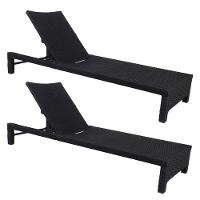 2 Espreguiçadeiras Grécia Em Alumínio E Corda Náutica Com Mesa Piscina Preto - 1