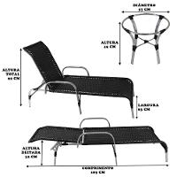 2 Espreguiçadeiras Havaí Fibra Sintética Preto + Mesa Centro Garden Alumínio Polido - 3