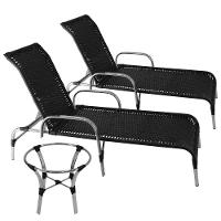 2 Espreguiçadeiras Havaí Fibra Sintética Preto 1 Mesa Centro Garden Alumínio Polido - 1