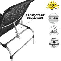 2 Espreguiçadeiras Havaí Fibra Sintética Preto 1 Mesa Centro Garden Alumínio Polido - 4