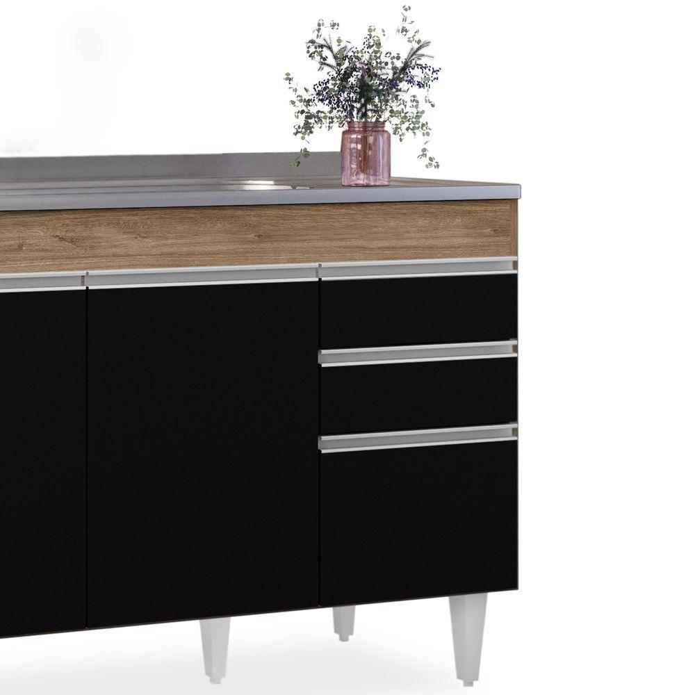 Balcão Gabinete Com Pia Inox 120cm Michigan Castanho/preto - Lumil - 4
