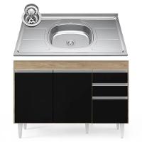 Balcão Gabinete Com Pia Inox 120cm Michigan Castanho/preto - Lumil - 1