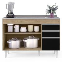 Balcão Gabinete Com Pia Inox 120cm Michigan Castanho/preto - Lumil - 6