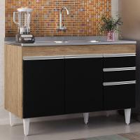 Balcão Gabinete Com Pia Inox 120cm Michigan Castanho/preto - Lumil - 7