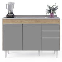 Balcão Gabinete Com Pia Inox 120cm Michigan Castanho/cinza - Lumil - 3