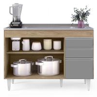 Balcão Gabinete Com Pia Inox 120cm Michigan Castanho/cinza - Lumil - 6