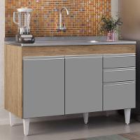 Balcão Gabinete Com Pia Inox 120cm Michigan Castanho/cinza - Lumil - 7