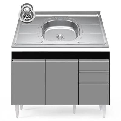 Balcão Gabinete Com Pia Inox 120cm Michigan Preto/cinza - Lumil