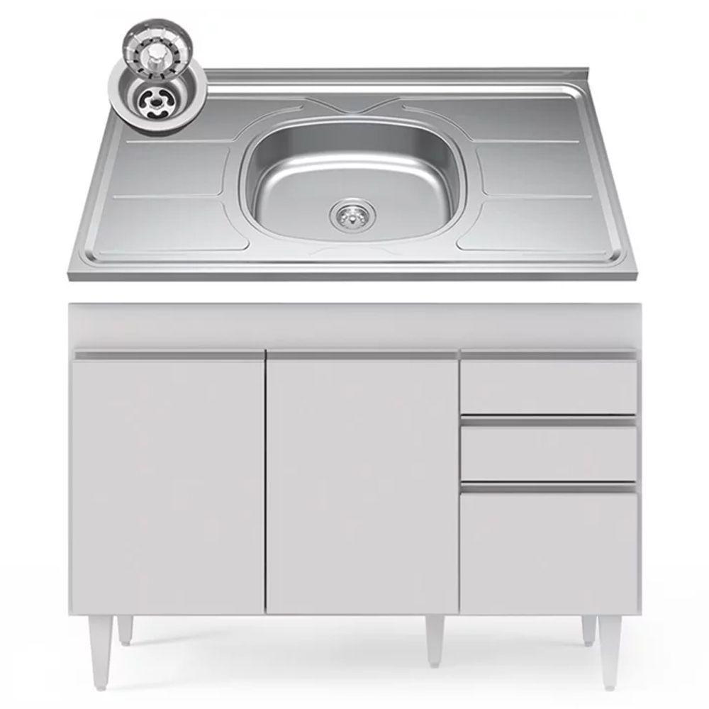 Balcão Gabinete Com Pia Inox 120cm Michigan Branco - Lumil - 1