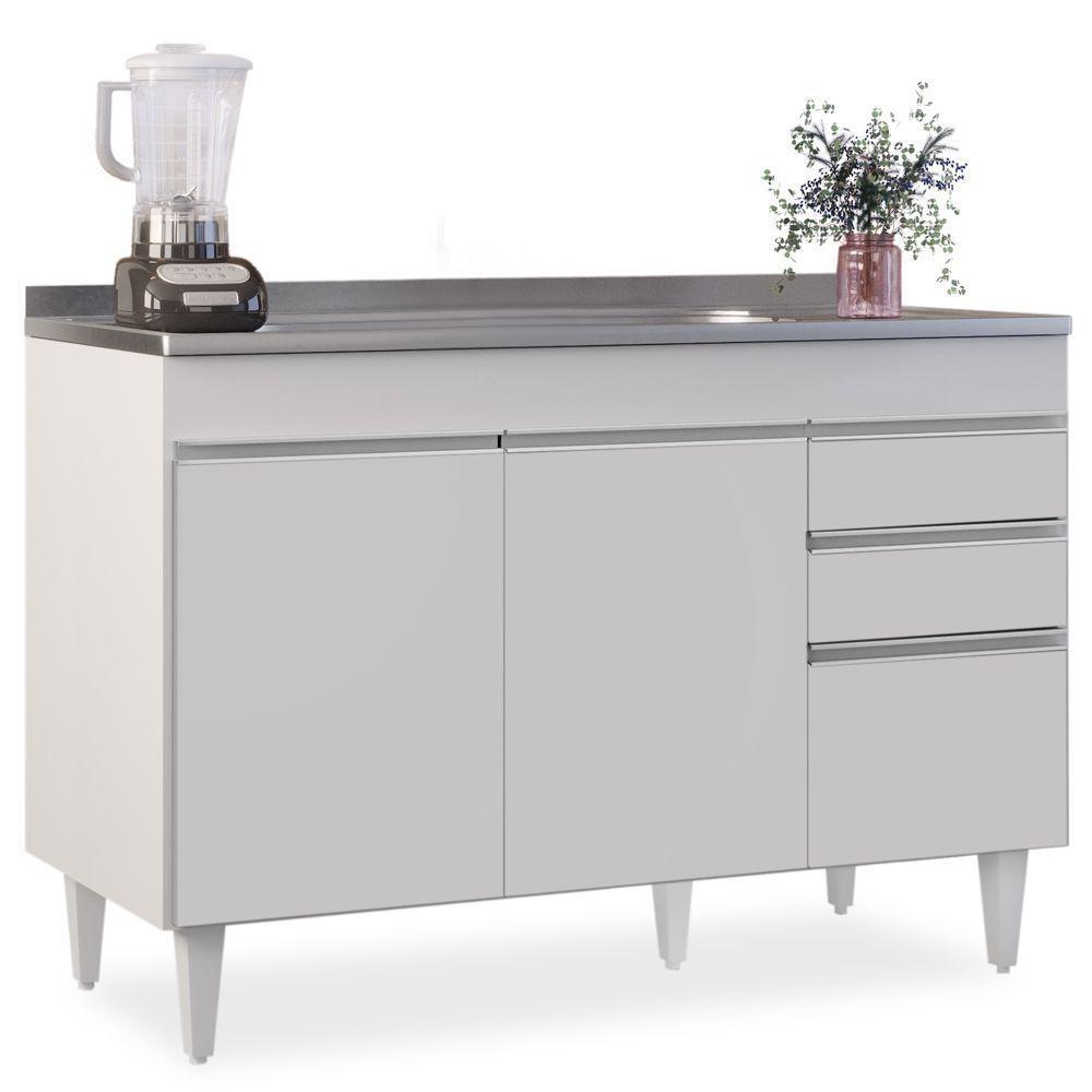 Balcão Gabinete Com Pia Inox 120cm Michigan Branco - Lumil - 2