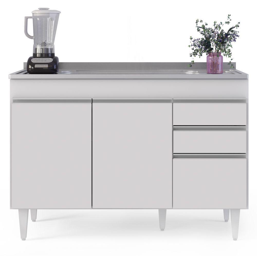 Balcão Gabinete Com Pia Inox 120cm Michigan Branco - Lumil - 3