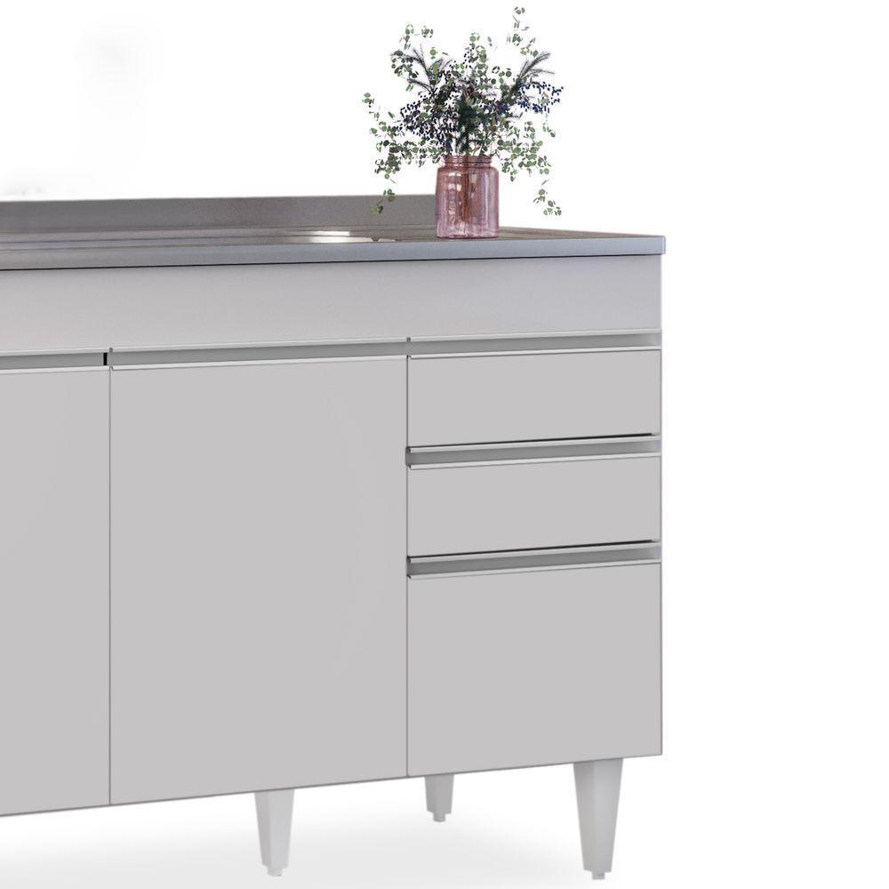 Balcão Gabinete Com Pia Inox 120cm Michigan Branco - Lumil - 4