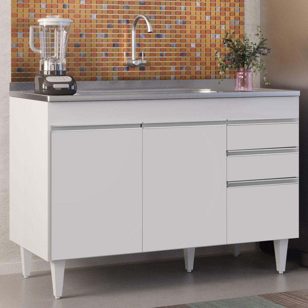 Balcão Gabinete Com Pia Inox 120cm Michigan Branco - Lumil - 7