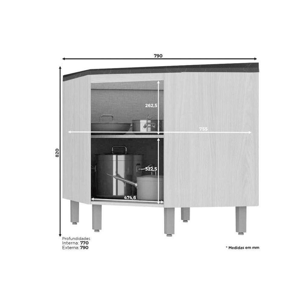 Balcão de Cozinha Canto Oblíquo Connect 1 Porta c/ Tampo Duna/Cristal - Henn - 3