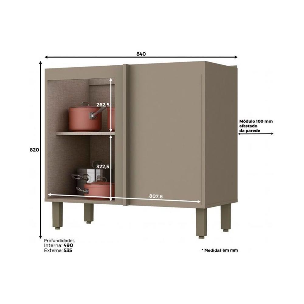 Balcão de Cozinha Canto Reto Connect 1 Porta s/ Tampo 84cm Duna/Cristal - Henn - 2