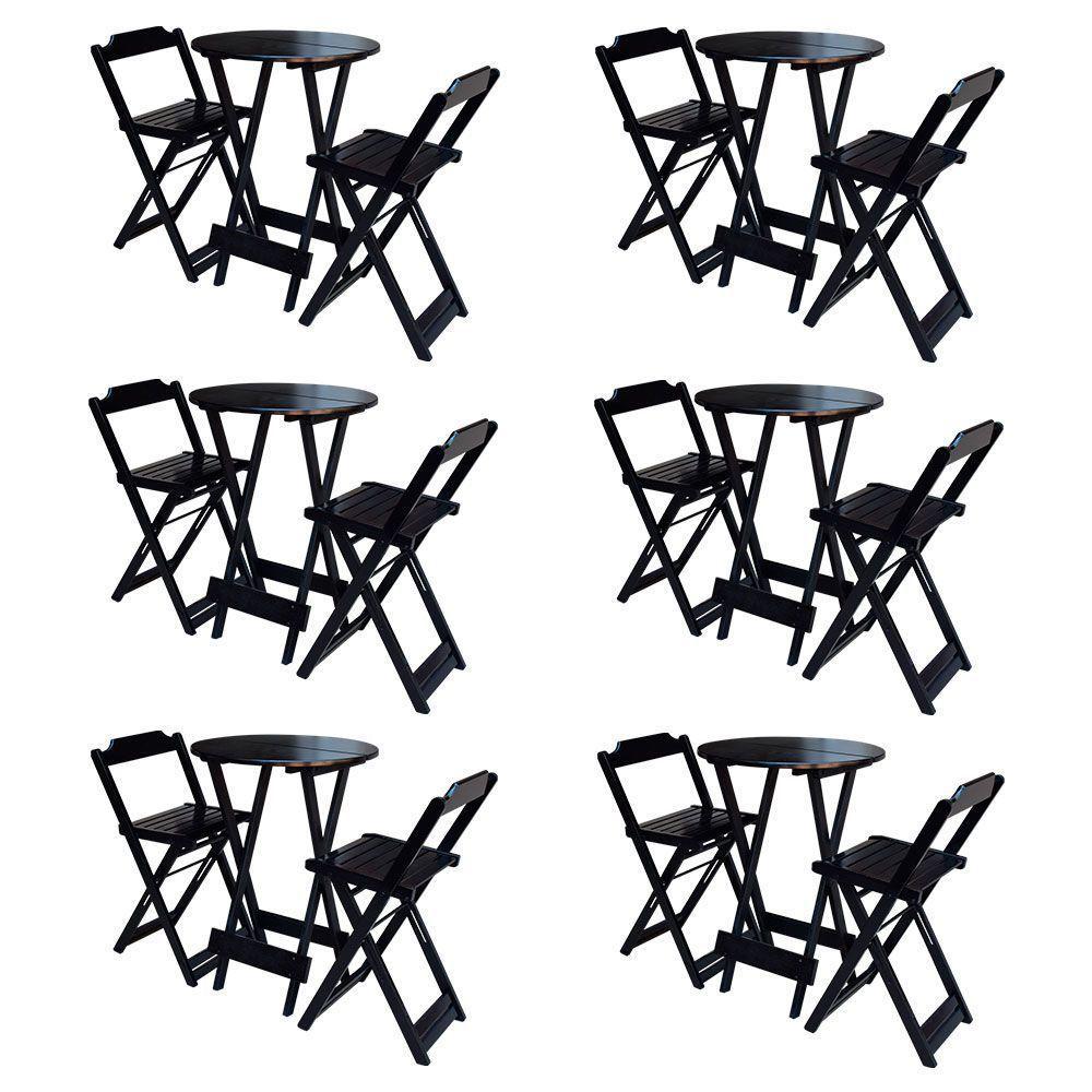 Kit 6 Jogos De Mesa Bistrô De Madeira Com 2 Cadeiras Dobravel Marrom - Marrom - 1