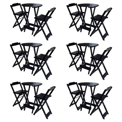 Kit 6 Jogos De Mesa Bistrô De Madeira Com 2 Cadeiras Dobravel Marrom - Marrom