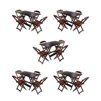 Kit 5 Conjuntos De Mesa Dobravel Com 4 Cadeiras De Madeira 120X70 Para Restaurante E Bar - Imbuia - 1