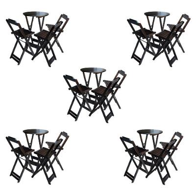 Kit 5 Jogos De Mesa Bistrô De Madeira Dobrável Com 3 Banquetas - Marrom