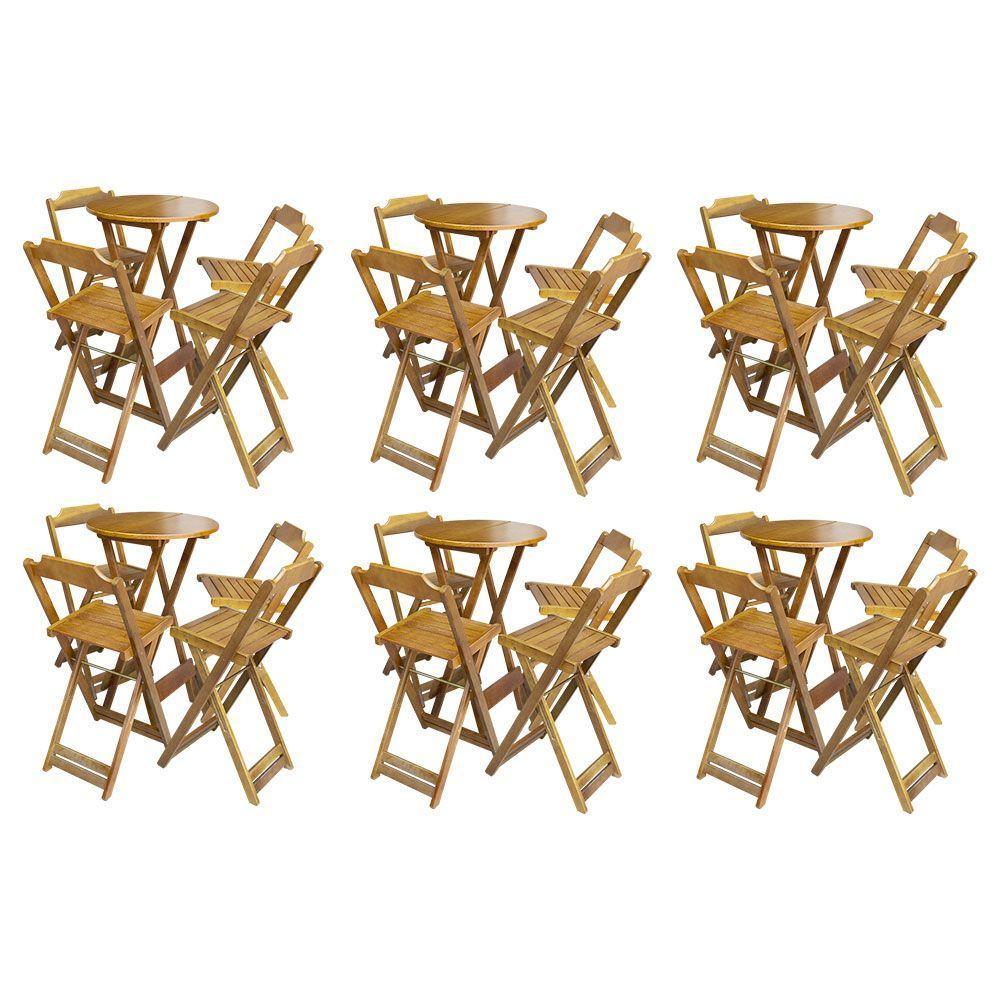 Kit 6 Jogos De Mesa Bistrô De Madeira Com 4 Cadeiras Dobravel Mel - Amarelo - 1