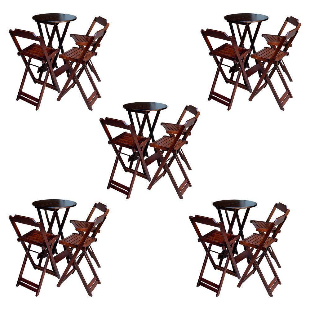 Kit 5 Jogos De Mesa Bistrô De Madeira Dobrável Com 3 Banquetas - Imbuia - 1