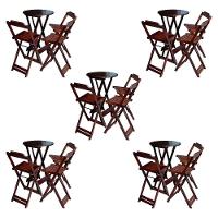 Kit 5 Jogos De Mesa Bistrô De Madeira Dobrável Com 3 Banquetas - Imbuia - 1