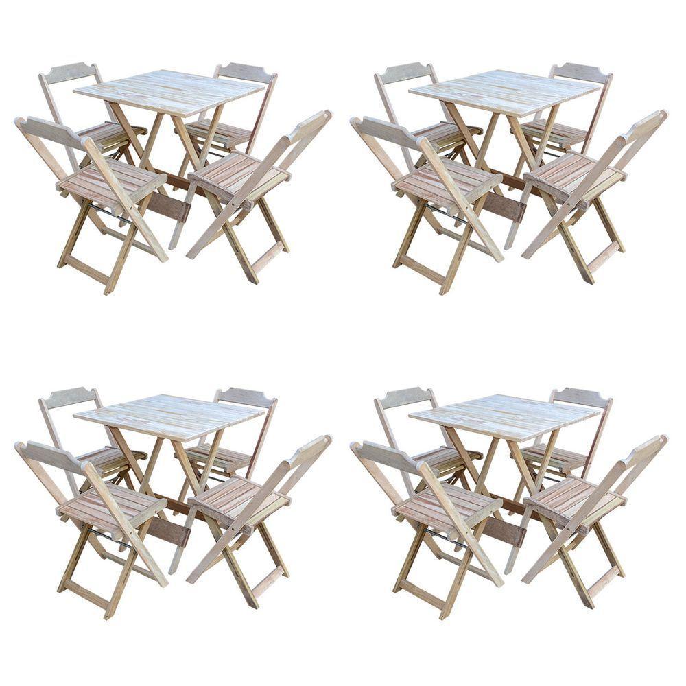 Kit 4 Conjuntos De Mesa Com 4 Cadeiras De Madeira Dobravel 70X70 Sem Pintura/Crua - Marrom - 1
