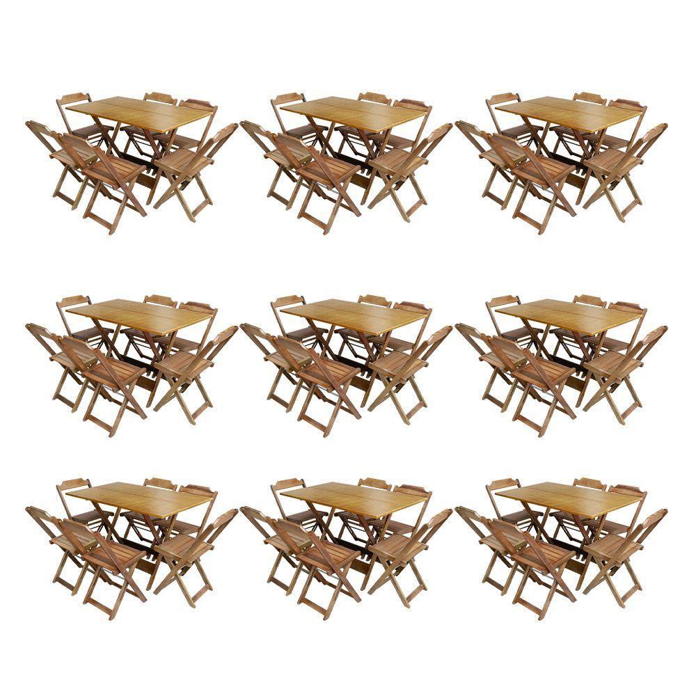 Kit 9 Jogos De Mesa Dobravel Com 6 Cadeiras De Madeira 120X70 Para Restaurante E Bar - Mel - 1