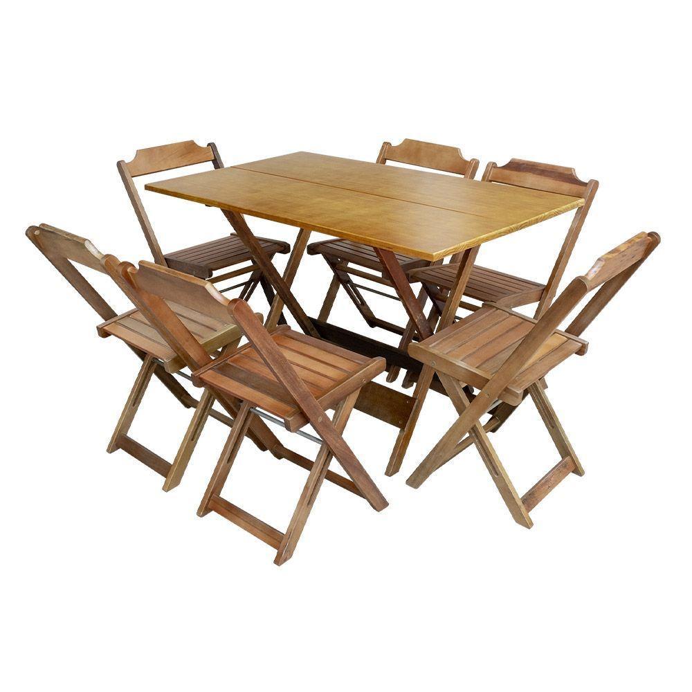 Kit 9 Jogos De Mesa Dobravel Com 6 Cadeiras De Madeira 120X70 Para Restaurante E Bar - Mel - 5