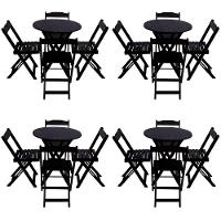 Kit 4 Jogos De Mesa Dobravel Com 4 Cadeiras Tampo Redondo 70X70 Preto - Preto - 1